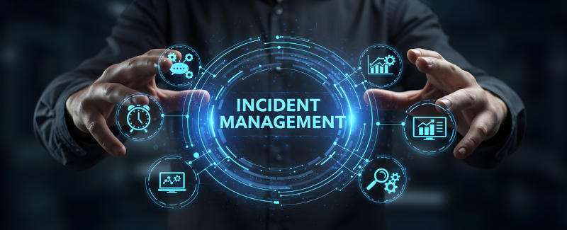 man holding fingers around a digital graphic of the elements in incident management
